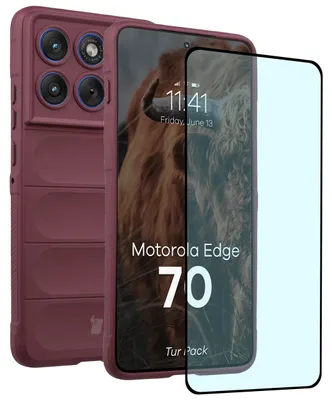 Produktbild von Robuste Handyhülle + gehärtetem Glas für Motorola Edge 70, Bizon Tur Pack, Burgunderrot