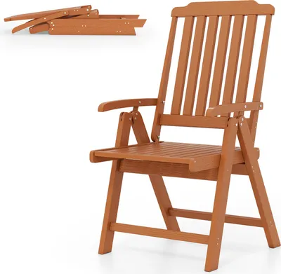 Obrázek produktu pro KOMFOTTEU skládací židle na zahradu, HDPE židle s područkami, prohnuté opěradlo, lamelový sedák, plastová židle do jídelny, na balkon, na dvůr, nosnost 150 kg (hnědá)