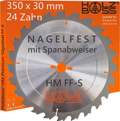 Produktbild von Holzboss® HM-Sägeblatt " Nagelfest mit Spanabweiser " Typ FF-S 350 x 30 mm 24 x Zahn Bauholz Kreissägeblatt Brennholz Schalholz Profisägeblatt 350x30