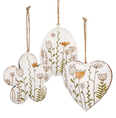Metall-Aufhänger Herz, Blume, Osterei 3er-Set 11 cm