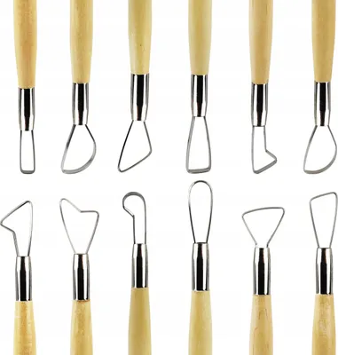 Produktbild von Modellierwerkzeug Set 6 Teilig Tonwerkzeug Holzgriff Schnitzwerkzeug Töpferwerkzeug Modellierbesteck für Keramik FIMO