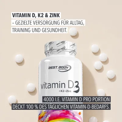 Produktbild von Best Body Nutrition - Vitamin D3 + K2 + Zink Tabs - 80 Stück/Dose