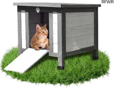 Produktbild von Famanu Katzenhaus Außen - Wetterfestes Tierhaus mit Klappdach - 50 x 45 x 43 cm