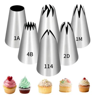 Produktbild von Spritztüllen-Set - 6-teilig aus Edelstahl - Wiederverwendbar für Torten, Kuchen und Kekse - Groß