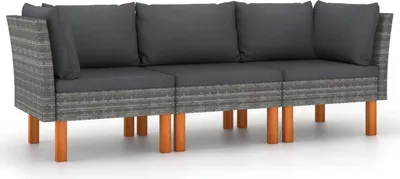 Immagine prodotto di divano da giardino a 3 posti con cuscini in poly rattan grigio