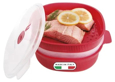 Image de Snips - Cuiseur à vapeur pour micro-ondes, rouge, 4 litres, bol pour micro-ondes avec 2 compartiments