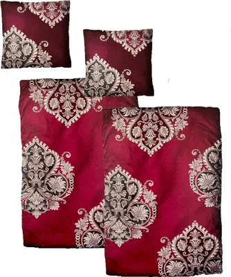 Produktbild von Baumwolle Satin Bettwäsche Ornamente Rot Grau 135x200 80x80 Set: 4 tlg.