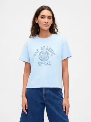Produktbild von GAP T-Shirt L mit Logo, Rundhalsausschnitt, Kurzarm, Relaxed Fit, leicht verkürzt