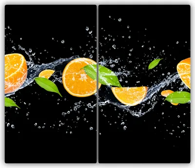 Produktbild von Tulup Glas-Herdabdeckplatte - 2x30x52cm - Glaskeramikkochfeld-Abdeckung Spritzschutz Zweiteilig Orangen und Wasser