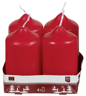 Image de Bougie ronde 9xØ5cm rouge 4 packs