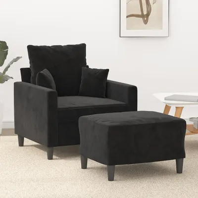 Produktbild von vidaXL Sessel mit Hocker Schwarz 60 cm Samt