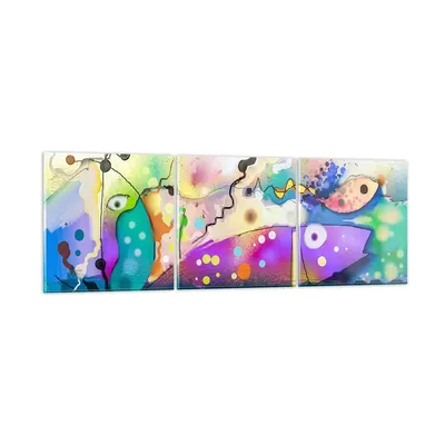 Produktbild von Bilder auf glas - Fisch Abstraktion - 90x30cm - Glasbilder - Wandbilder - Kunstdruck - zum Aufhängen bereit - Wanddekoration aus Glas - Glas Bilder - Wandbild auf Glas - 3 Teile - GCA90x30-4096