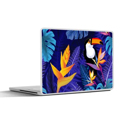 Produktbild von MuchoWow® Laptop Aufkleber Sticker Cover Dschungel - Tukan - Blumen - Pflanzen - Kinder - Lila - Tiere 25x18 cm - Laptop-Deko