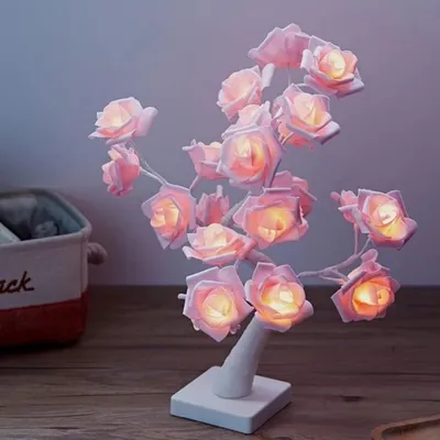 Produktbild von LED-Nachttischlampe, berührungsempfindliche Tischlampe, romantische, verstellbare Zweige, DIY-Rosenblütenlicht, warmes Rosa