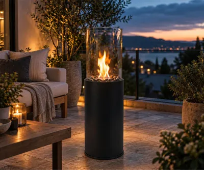 Produktbild von Flammtal Bioethanol Kamin [8h Brenndauer / 80x26x26 cm] – Freistehender Ethanol Standkamin für Out– & Indoor – Ethanol Kamin mit verstellbarer Flamme