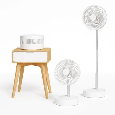 Produktbild von Akku-Standventilator Mobiler Tisch- und Standventilator, leise & höhenverstellbar 16 cm Durchmesser 3in1 Ventilator mit Akku, USB-C Schwenkfunktion