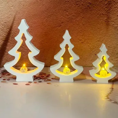 Productafbeelding van Siliconen mallen, gietvormen, kerstthema, 3 stuks: kerstboom, dennenboom, geschikt voor gips, kaarsen, epoxyhars