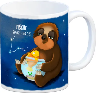 Produktbild von Kaffeebecher mit Faultier Sternzeichen Fische Motiv Becher Tasse