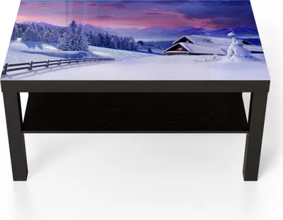 Produktbild von DEQORI Couchtisch 90x55 cm Schwarz 'Winterliches Gebirgsidyll' Glas Beistelltisch