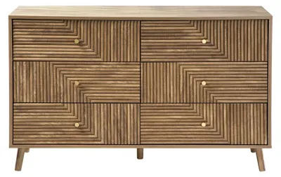 Image de CALICOSY - Commode 6 tiroirs façades lamellées L120 cm - EDEN