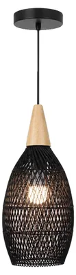 Obrázok produktu pre Zavesené svietidlo, ručne tkané ratanové prevedenie, nastaviteľný závesný kábel, priemer 25 cm, výška 50 cm, čierna farba, bez žiarovky