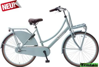 A light blue bicycle with a brown seat and handlebars is shown against a white background.