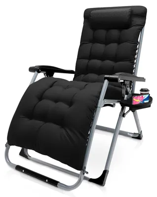 Zdjęcie produktu dla Leżak ogrodowy Zero Gravity – składany fotel relaksacyjny – szerokość 72 cm – z poduszką – metalowa rama – nośność 160 kg – do ogrodu/tarasu – czarny