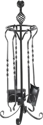 Produktbild von Kobolo Kaminbesteck mit Schaufel Schürhaken Besen Zange Metall schwarz - Kaminzubehör Brennholzzubehör Kamingabel Schwedenofen Zubehör Ofen Grill