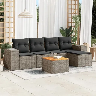 Produktbild von Design 6-tlg. Garten-Sofagarnitur mit Kissen Grau Poly Rattan, Gartenmöbel-Sets 2024 Neu