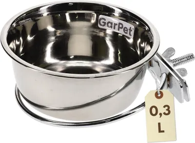 Produktbild von Edelstahlnapf zum Aufhängen Trinknapf Hund Futterschale Vogel Zubehör Napf für Gitterbox Nager Edelstahlnapf mit Befestigung Vogelnapf 0,30 L