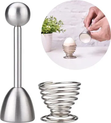 Produktbild von DigiRigi® Eierköpfer 14 cm mit Eierbecher – rostfreier Edelstahl, Federmechanismus für sauberes Öffnen von weich- und hartgekochten sowie rohen Eiern
