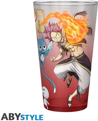 Produktbild von Fairy Tail Large Glass 400ml Natsu, Lucy, Happy & Plue