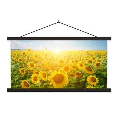 Produktbild von MuchoWow® Textilposter Sonnenblume - Sonne - Wolken 150x75 cm mit schwarzem Rahmen - Posterleiste