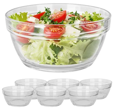 Produktbild von KADAX Glasschalen ⌀ 17 cm, 6er Set, Salatschüsseln aus Glas, Dessertschalen, Servierschalen für Salat, Dessert, Müsli, Snacks & Beilagen, Suppenschalen, KI-generiertes Bild