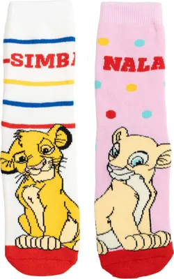 Produktbild von Disney Der König der Löwen ABS Kuschelsocken für Mädchen - Flauschige Kinder Wintersocken Stoppersocken antirutsch Weiß/Rosa (2er Pack) 31-34