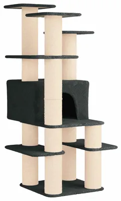 Image de Arbre à chat avec poteaux en sisal, couleur gris foncé, 161 cm