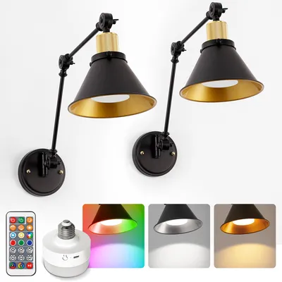 Produktbild von LED Wandleuchte Schwarz Gold Kabellos Schwenkbar RGBCW 2er-Pack