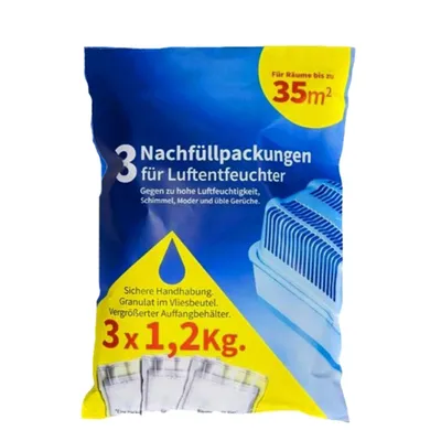Produktbild von 3x 1,2kg Luftentfeuchter Nachfüllpackung Granulat Vliesbeutel 3er Set Vorratspack