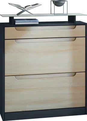 Produktbild von Vladon Schuhschrank Fiesta, Schwarz matt/Eiche sägerau - Schuhkipper für 16 Paar Schuhe (89 x 104 x 23 cm)