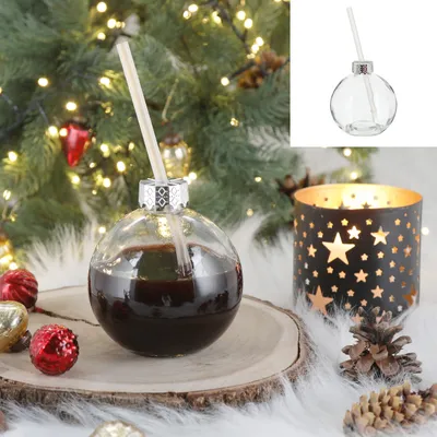 Produktbild von Trinkglas Kugel mit Trinkhalm CHRISTMAS