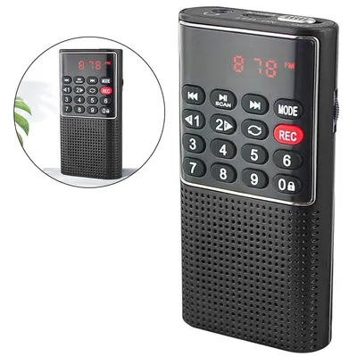 Produktbild von Mini Aufnahmegerät mit Lautsprecher & FM-Radio,Tragbarer Musikplayer mit USB & Micro-SD, MP3 Wiedergabe, 3W Lautsprecher, 500mAh Akku, Schwarz