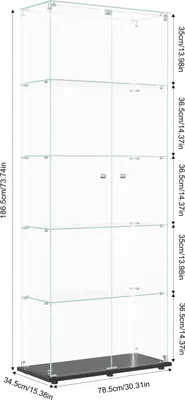 Obrázek produktu pro Skleněná vitrína – stojací model se dvěma dvířky – dotykové osvětlení – pro sběratelské předměty – moderní styl – černý podstavec