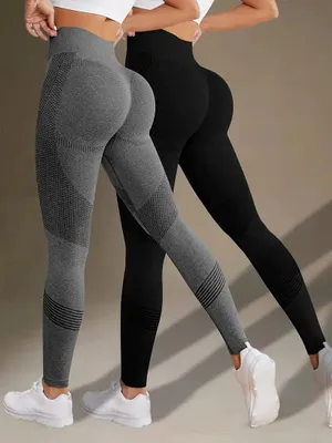 Produktbild von 2 Stück Damen Yoga Leggings Sporthose High Waist Stretch Fitness Jeggings, Größe M