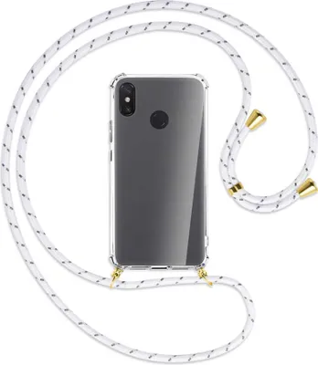 Produktbild von Handykette Backcover-Schutzhülle mit Band (Metall goldfarben) für Xiaomi Mi Max 3 - weiß/grau