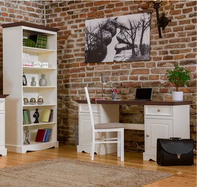 Produktbild von Büro Set, Massivholz in weiß mit Walnuss Optik BORMIO-163, 2-teilig