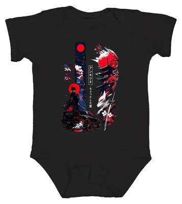 Obrázok produktu pre Tokyo JDM Samurai Auto Drift Pagode Sakura Katana Japonsko Y2K Nippon, body, čierna farba, veľkosť 6/12