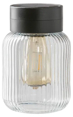 Produktbild von Dehner Solar-Glas Rania, Dekolicht mit warmweißem Licht, Ø 13 cm, Höhe 20 cm, IP44, Glas / Metall / Kunststoff, schwarz