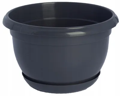 Produktbild von Kunststoff-Blumentopf mit Untersetzer, Anthrazit, rund, 21 cm