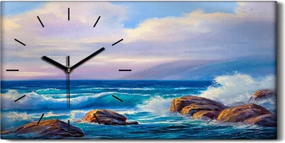 Produktbild von Wandbild Leinwand Bilder mit Uhr 60x30 Gemälde Ozean Meer Felsen Wellen Wolken - schwarze Hände