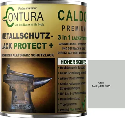 Produktbild von Contura 3 in 1 Rostschutzfarbe 2,5Liter Metallschutzlack Seidenmatt RAL Metall Lack Farbe Grundierung Rost - RAL 7035 Grau